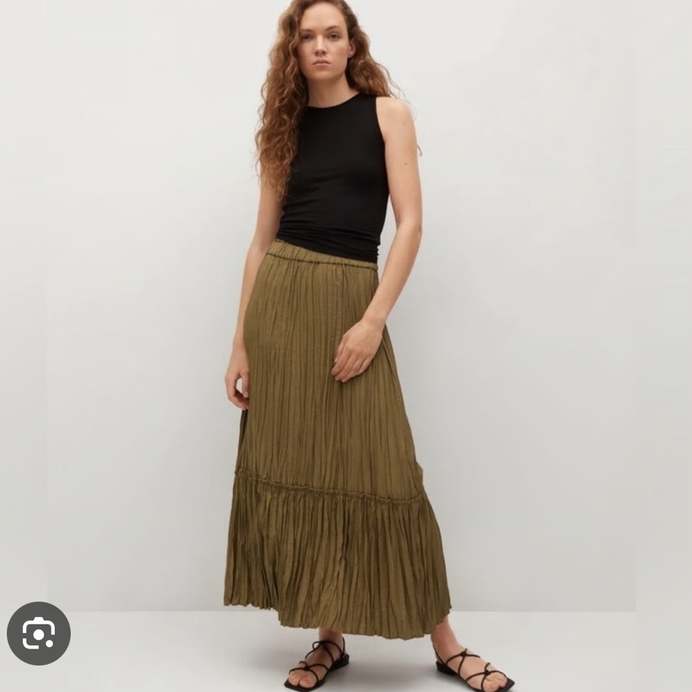 NWOT MNG MANGO Bohemian Hippie Skirt Moss Green Size Medium